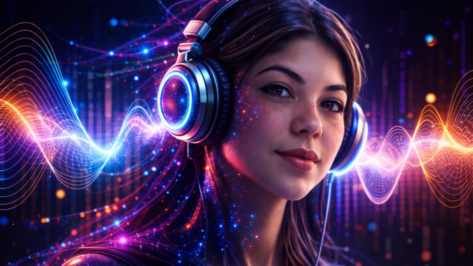 IA música inteligencia artificial auriculares ondas digitales