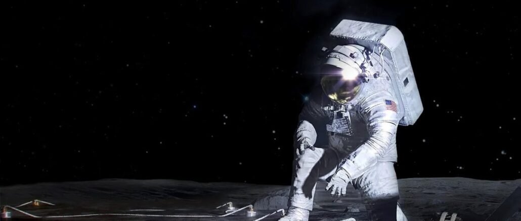 Artemis III Luna astronauta NASA caminando en la superficie lunar
