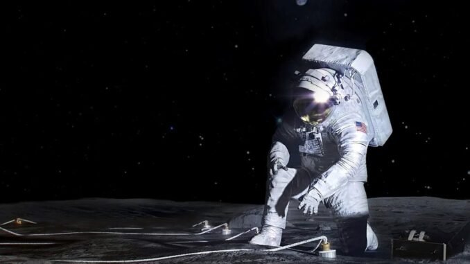 Artemis III Luna astronauta NASA caminando en la superficie lunar