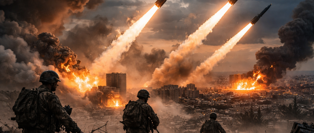 capacidad militar de Irán misiles lanzados en guerra en Medio Oriente con explosiones