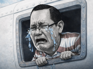 caricatura de Celso Gamboa llorando en ventana de avión durante extradición hacia Estados Unidos