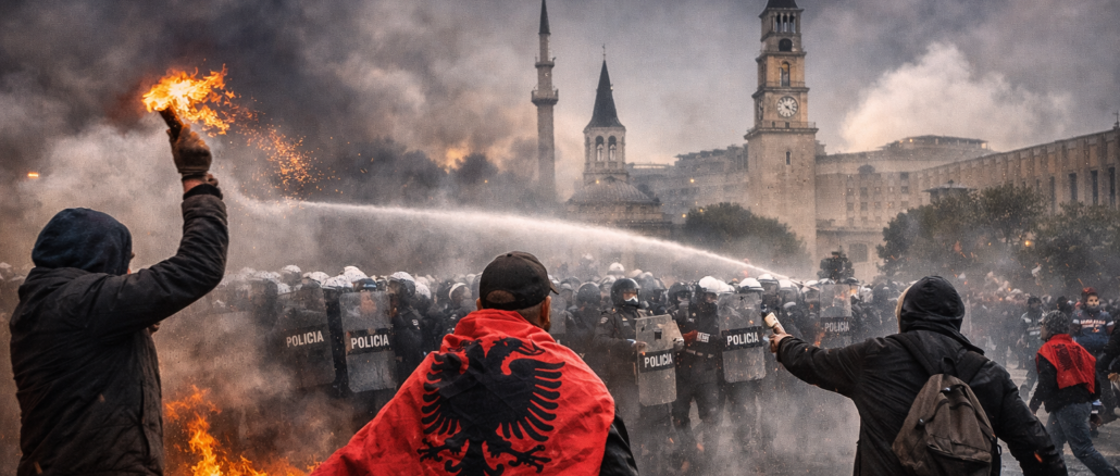 Protestas en Albania durante crisis política en Tirana
