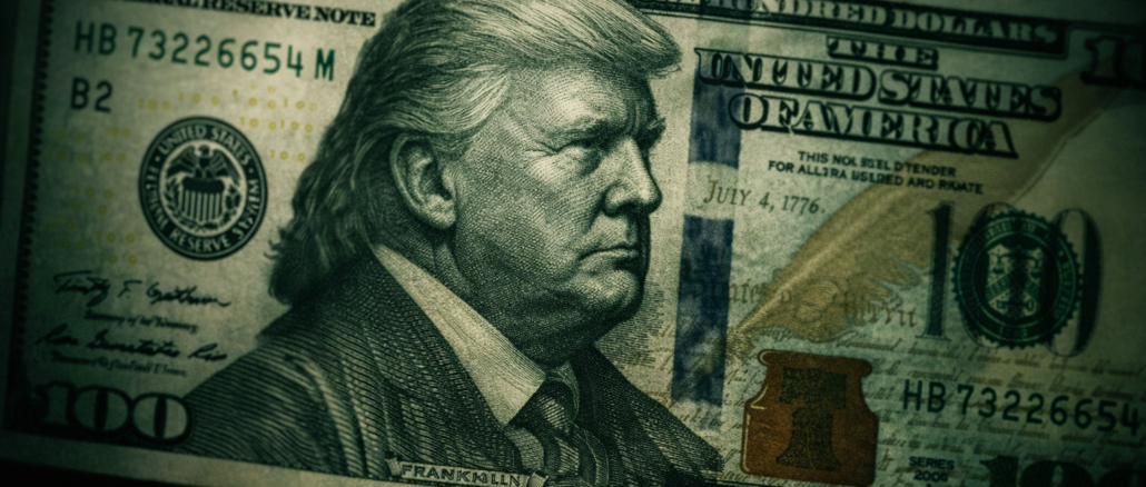 Firma de Trump en el dólar representada en billete de Estados Unidos