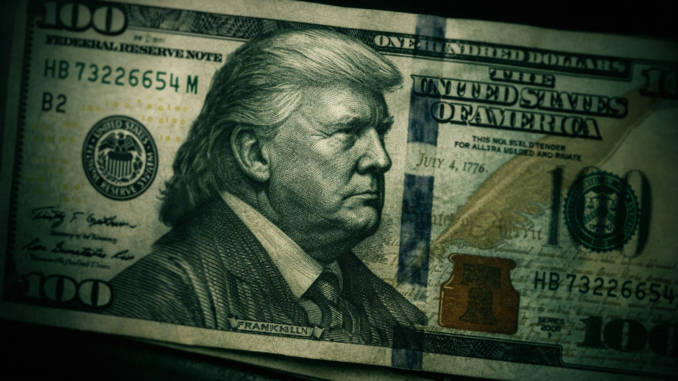 Firma de Trump en el dólar representada en billete de Estados Unidos