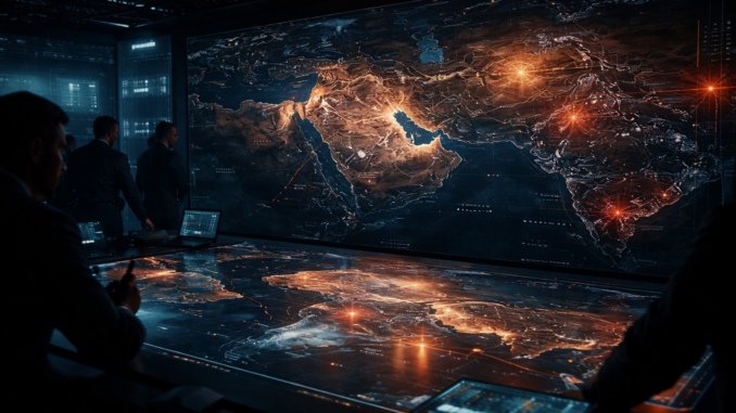 guerra con Irán análisis en mapa estratégico digital del Medio Oriente con movimientos geopolíticos