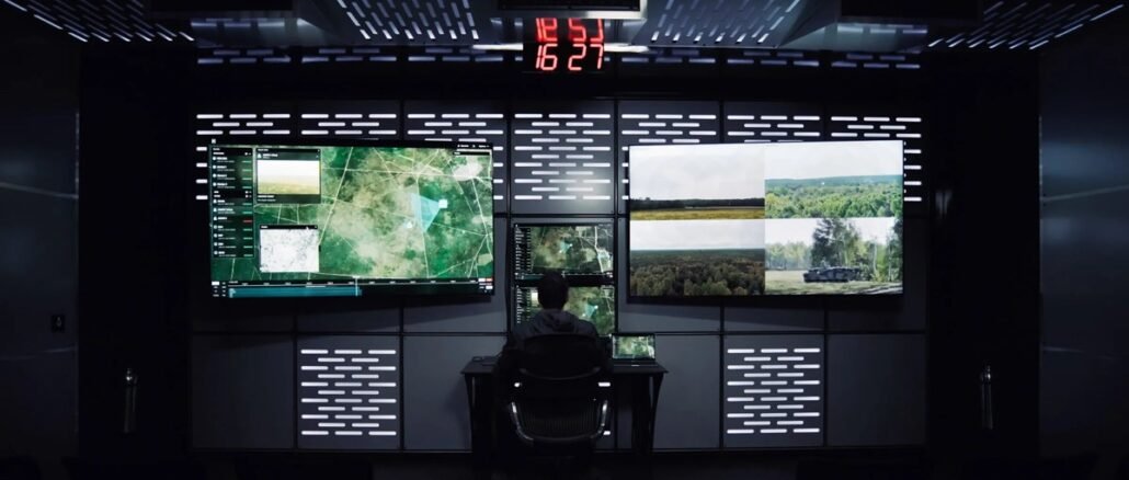 inteligencia artificial en geopolítica analizando datos en tiempo real desde un centro de control estratégico