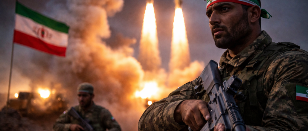soldado iraní con misiles en lanzamiento tras advertencia de respuesta inevitable en Medio Oriente