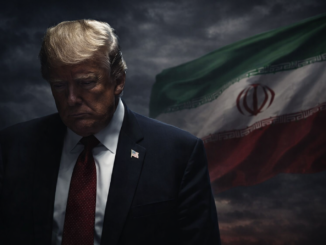 Donald Trump frente a la bandera de Irán en contexto de tensión geopolítica y declaraciones sobre acuerdo