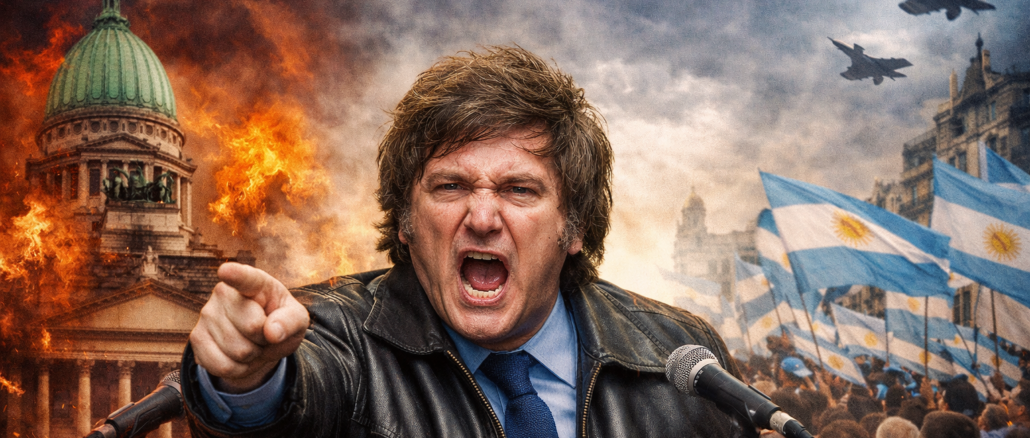 discurso disruptivo Javier Milei en acto político en Argentina