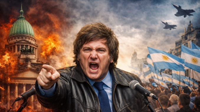 discurso disruptivo Javier Milei en acto político en Argentina