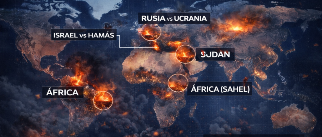 mapa de las guerras actuales con conflictos activos en Ucrania Israel Sudán y África