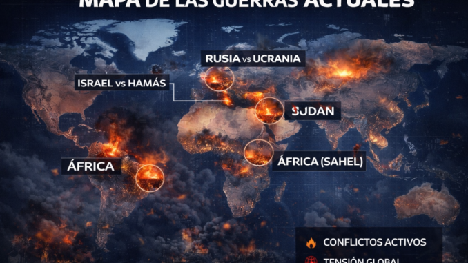 mapa de las guerras actuales con conflictos activos en Ucrania Israel Sudán y África
