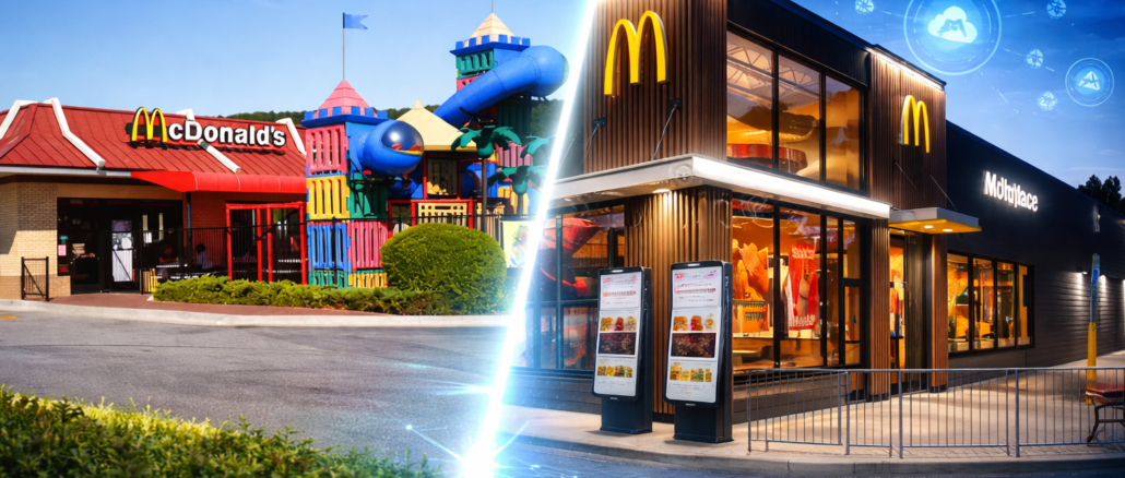evolución de McDonald’s del PlayPlace a la digitalización con inteligencia artificial en restaurantes modernos