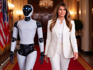 Melania Trump junto a robot humanoide en la Casa Blanca durante cumbre de tecnología e inteligencia artificial