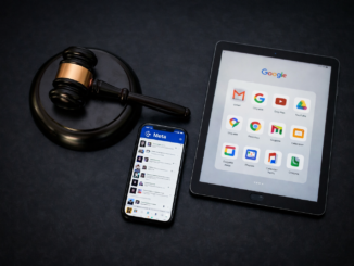 Meta y Google en juicio por adicción a redes sociales con mazo judicial y dispositivos digitales