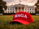 gorra roja MAGA frente a la Casa Blanca representando el movimiento político de Donald Trump en Estados Unidos