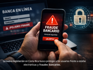 Persona revisando alerta de fraude en banca digital tras nueva ley de estafas bancarias en Costa Rica