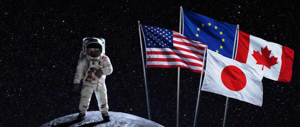 Países que participan en Artemis en misión lunar con la Tierra de fondo