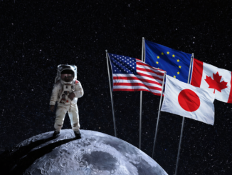 Países que participan en Artemis en misión lunar con la Tierra de fondo