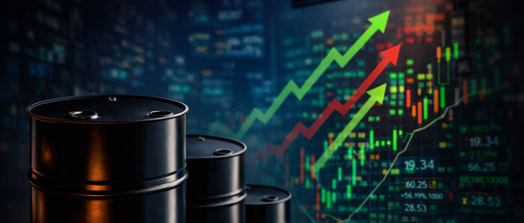 barriles de petróleo con gráfico al alza en Wall Street tras tensión entre Israel e Irán
