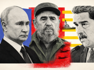 Vladimir Putin, Fidel Castro y Nicolás Maduro en composición sobre influencia geopolítica en América Latina