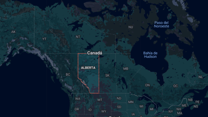 Mapa de Alberta en Canadá destacando región en debate sobre referéndum de independencia