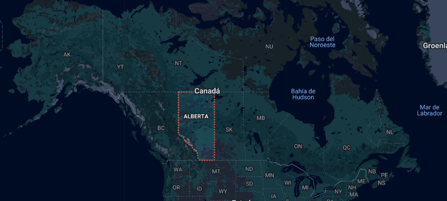 Mapa de Alberta en Canadá destacando región en debate sobre referéndum de independencia