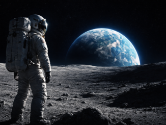 astronauta en la Luna observando la Tierra en el horizonte misión Artemis NASA