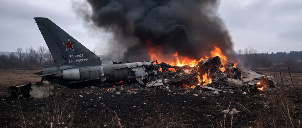 Avión militar ruso destruido tras estrellarse en Crimea con incendio y humo en la zona del impacto