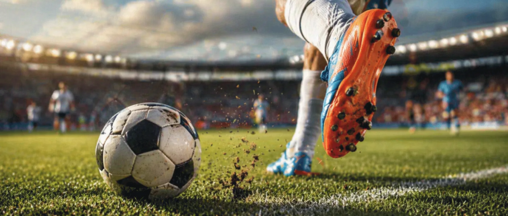 botas fútbol Mundial 2026 tecnología avanzada en acción golpeando balón en estadio