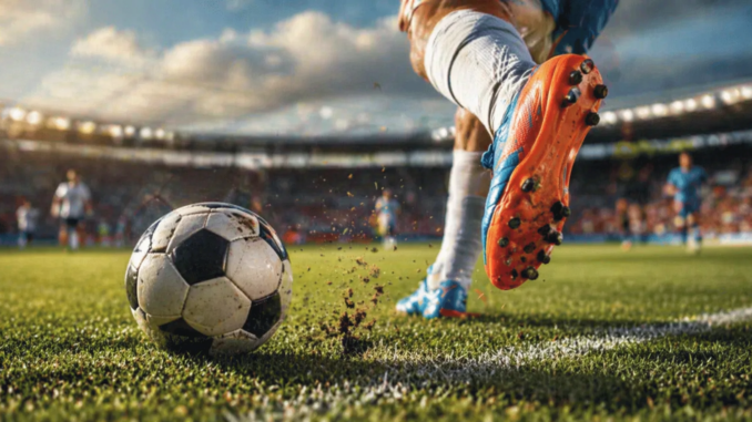 botas fútbol Mundial 2026 tecnología avanzada en acción golpeando balón en estadio