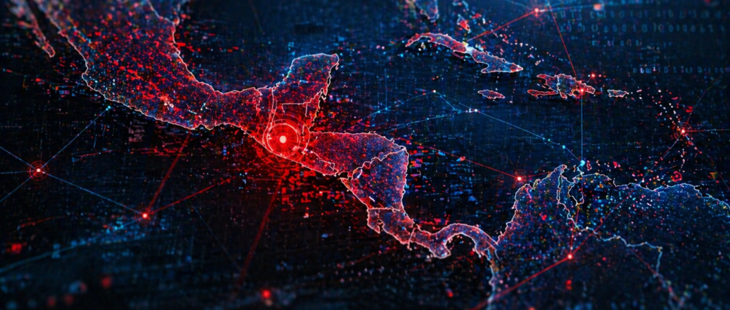 Ciberataque Guatemala instituciones públicas con mapa digital de Centroamérica y alerta de datos comprometidos