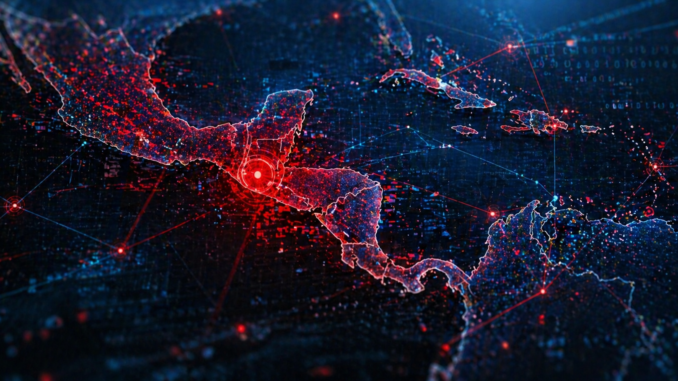 Ciberataque Guatemala instituciones públicas con mapa digital de Centroamérica y alerta de datos comprometidos