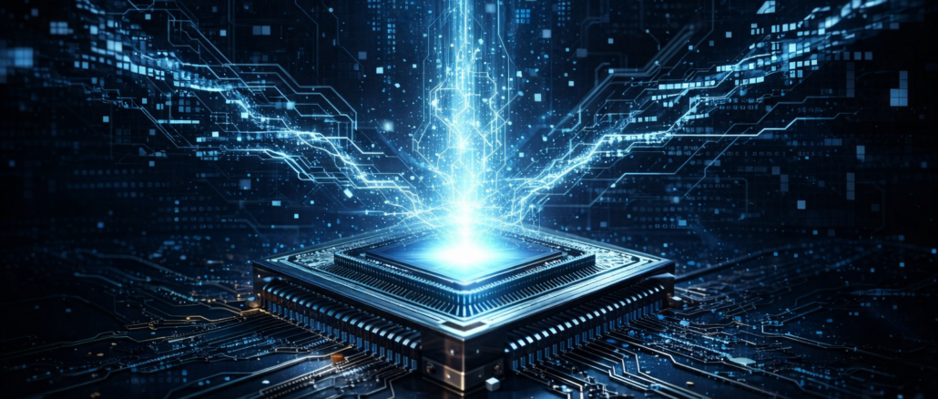 computacion cuantica y seguridad digital representada con chip tecnologico