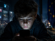 menor usando smartphone de noche bajo control digital en Europa por regulación de redes sociales