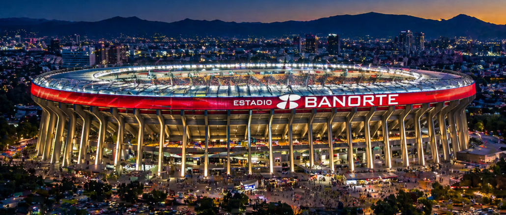 Estadio Azteca tecnología 2026 con iluminación LED y estadio moderno en Ciudad de México