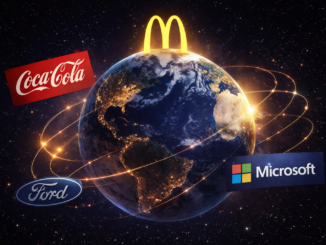 globalización en los 90 con marcas globales como McDonalds Coca Cola Microsoft y Ford expandiéndose en el mundo