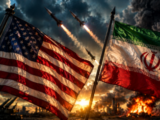 Guerra con Irán no fue sorpresa representada con banderas de Estados Unidos e Irán y misiles en Medio Oriente