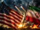 Guerra con Irán no fue sorpresa representada con banderas de Estados Unidos e Irán y misiles en Medio Oriente