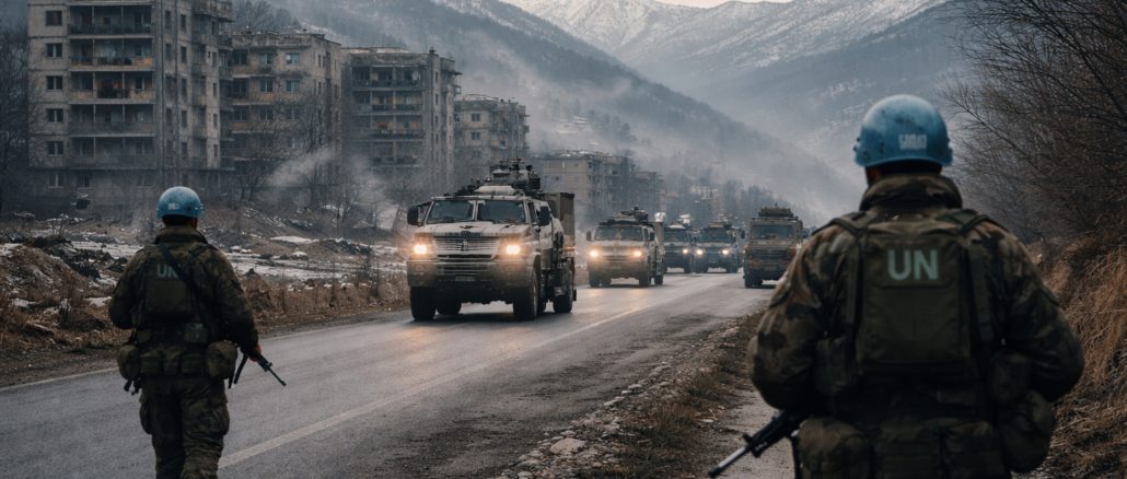 guerras de los Balcanes convoy militar en Europa tras conflicto