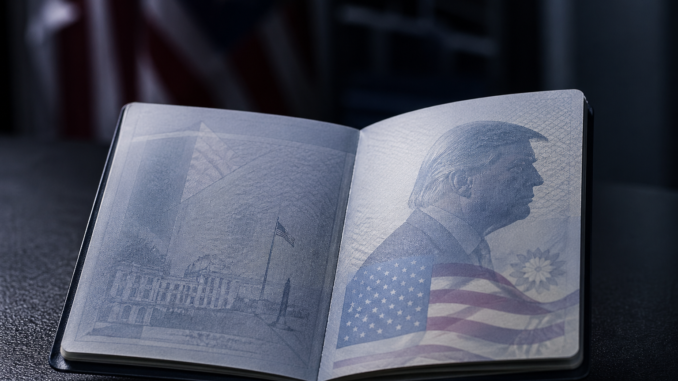 imagen de Trump en pasaportes de Estados Unidos en documento oficial conmemorativo