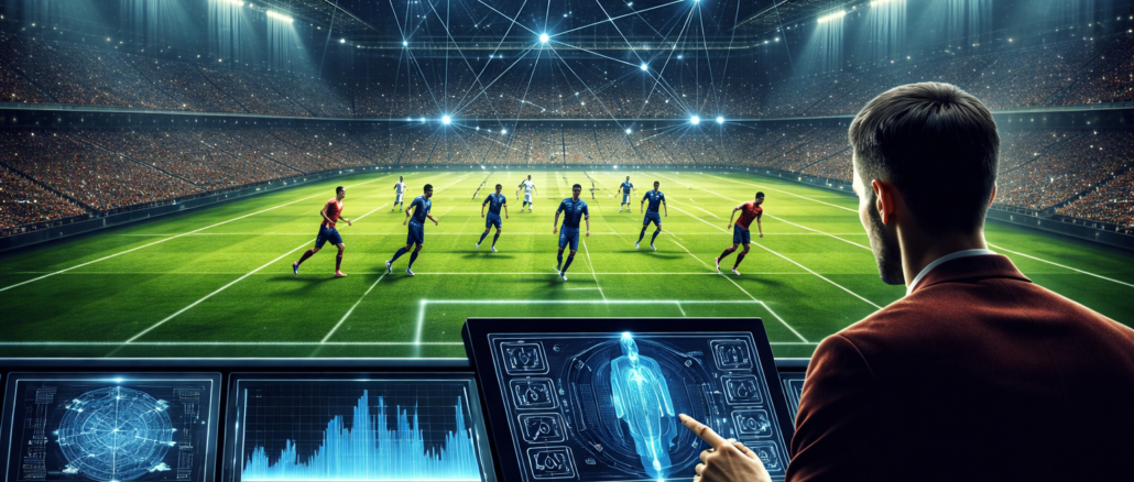 inteligencia artificial deporte analizando jugadores en partido de fútbol