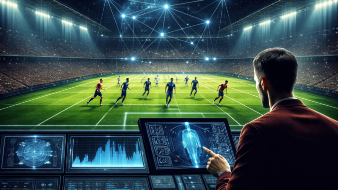 inteligencia artificial deporte analizando jugadores en partido de fútbol