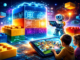 Bloques LEGO digitales con interfaces tecnológicas representando la transformación digital de la marca LEGO