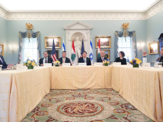 Marco Rubio en reunión diplomática sobre Medio Oriente con representantes de Israel y Líbano en Washington