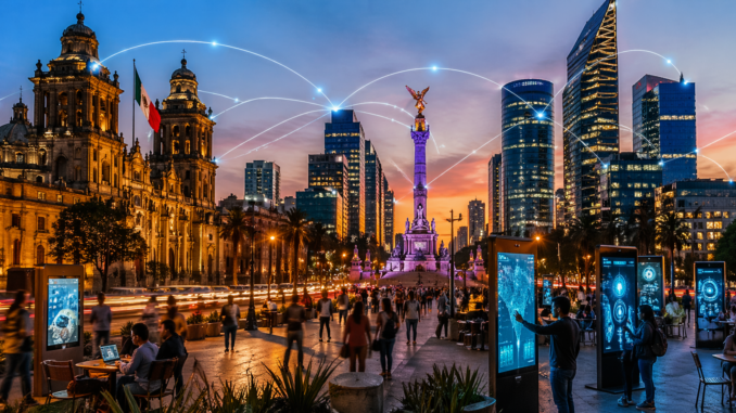 México tecnológico con ciudad moderna, innovación digital y transformación urbana