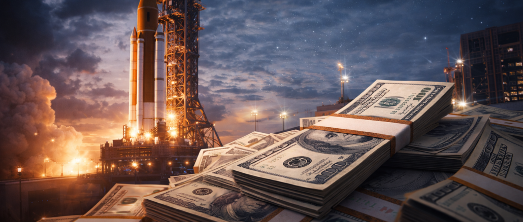 Negocio de Artemis con cohete y dinero en la economía espacial del programa lunar de la NASA