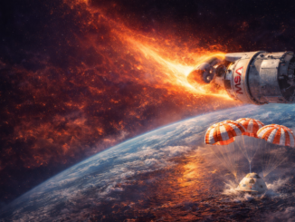 reingreso Artemis II Orion entrando a la Tierra con paracaídas y amerizaje en el océano