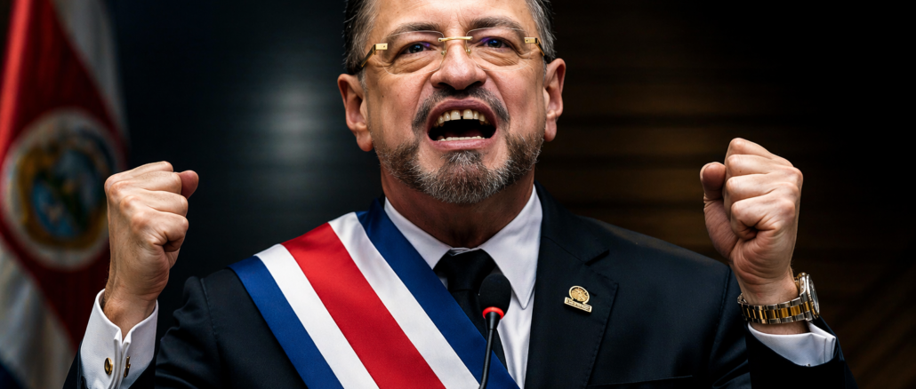 Rodrigo Chaves presidente de Costa Rica durante discurso sobre logros de su gobierno