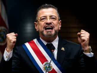 Rodrigo Chaves presidente de Costa Rica durante discurso sobre logros de su gobierno